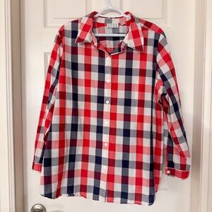 NWOT Joan Rivers Classics Red White Blue Plaid Cotton Button Down Shirt XL